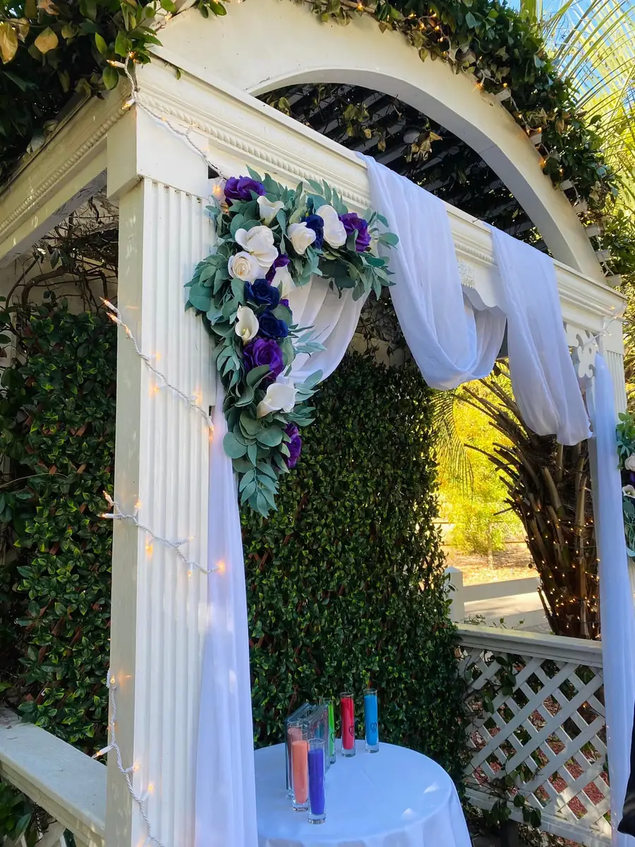 Arbor with drapery and florals