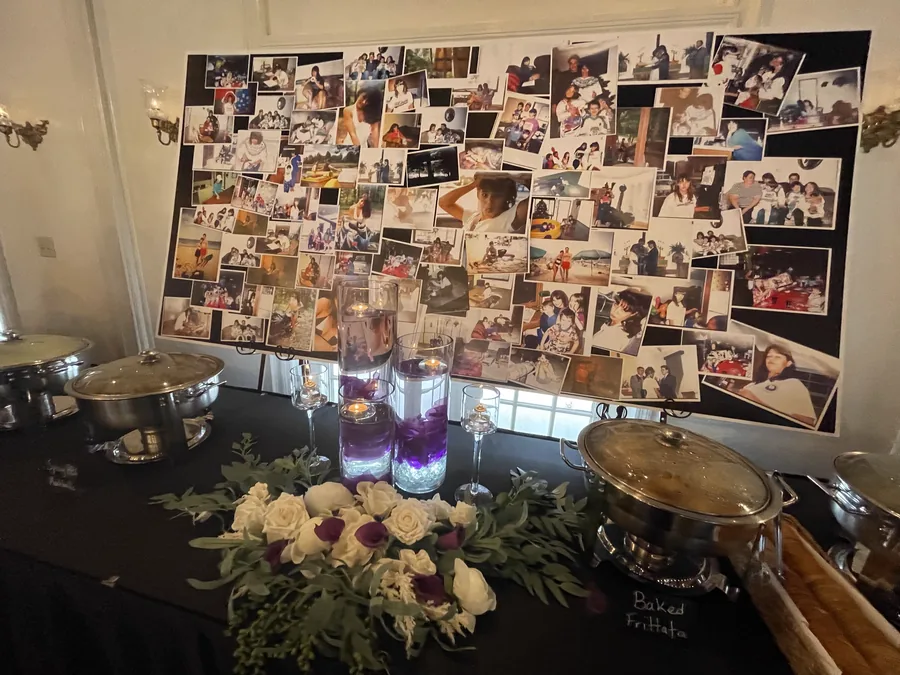 Memory board and reception table at a celebration of life