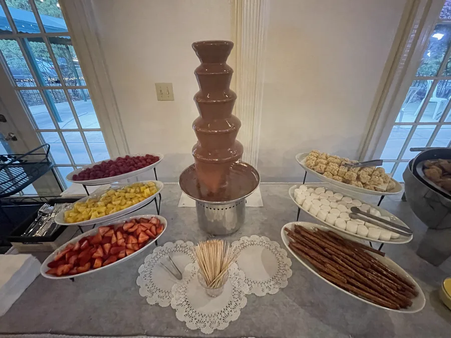 Chocolate fountain dessert table