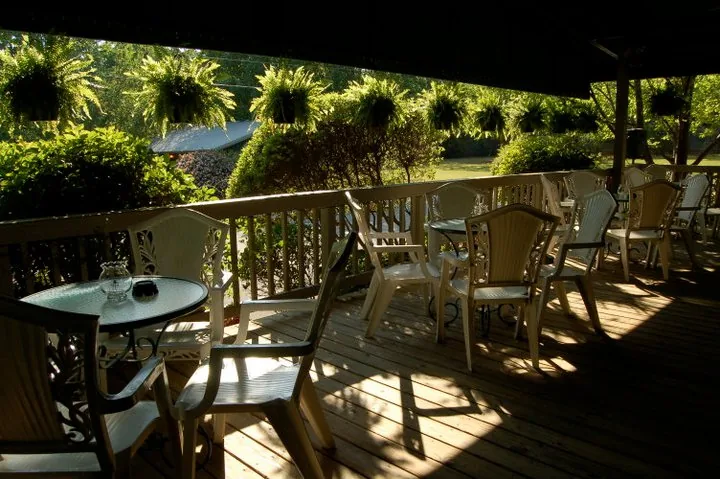 Covered deck looking out over the garden