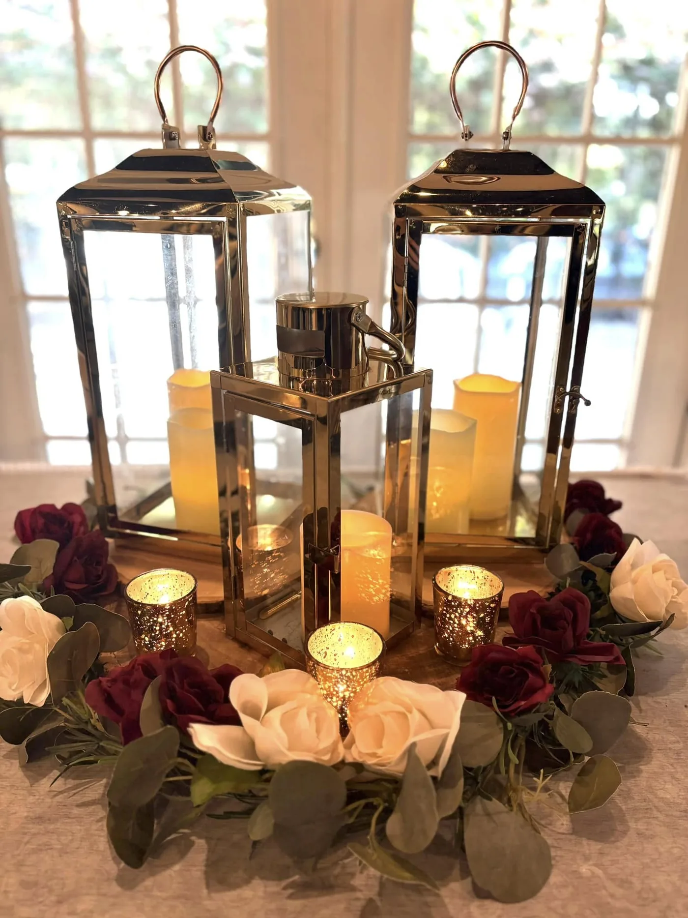 Lantern and rose centerpiece