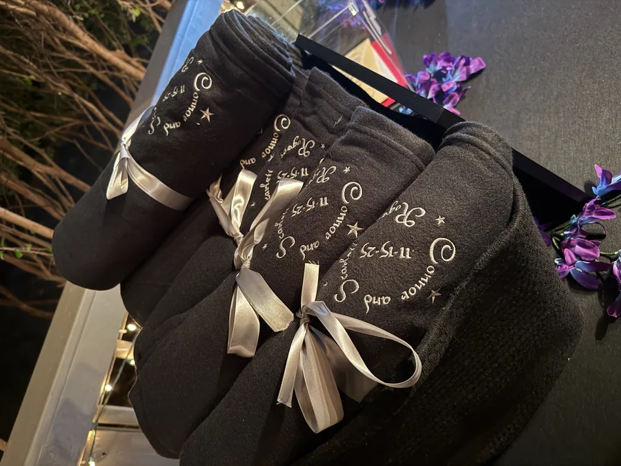 Monogrammed napkins tied with ribbon