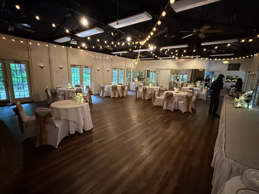 Reception hall under string lights